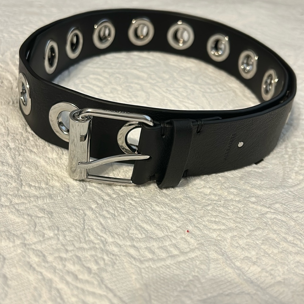 All Saints Dani Leather Belt, Womens, black, large silver rivets, size L/XL. New - Picture 2 of 7